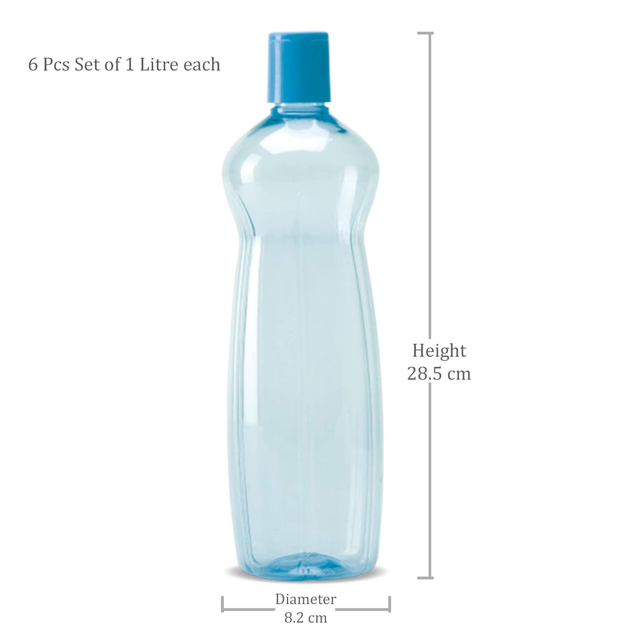 Milton Pacific Pack Of 6 Water Bottles | 1 Litre Each | Reusable Plastic Fridge Bottle Set |Blue