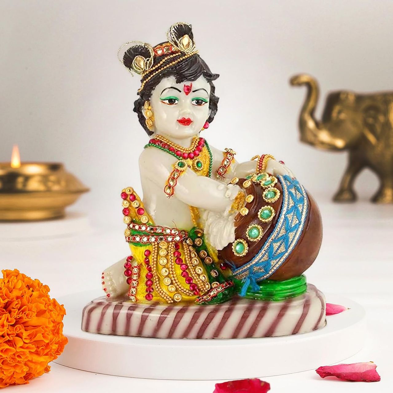 Tied Ribbons Lord Krishna Makhan Chor Idol Statue Showpiece