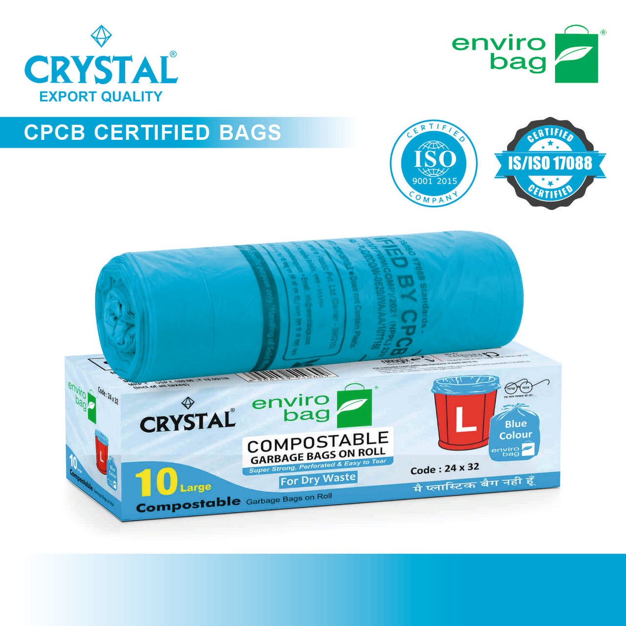 Crystal Large Garbage Bag 24x32 Compostable, Blue Colour 1 pc Combo