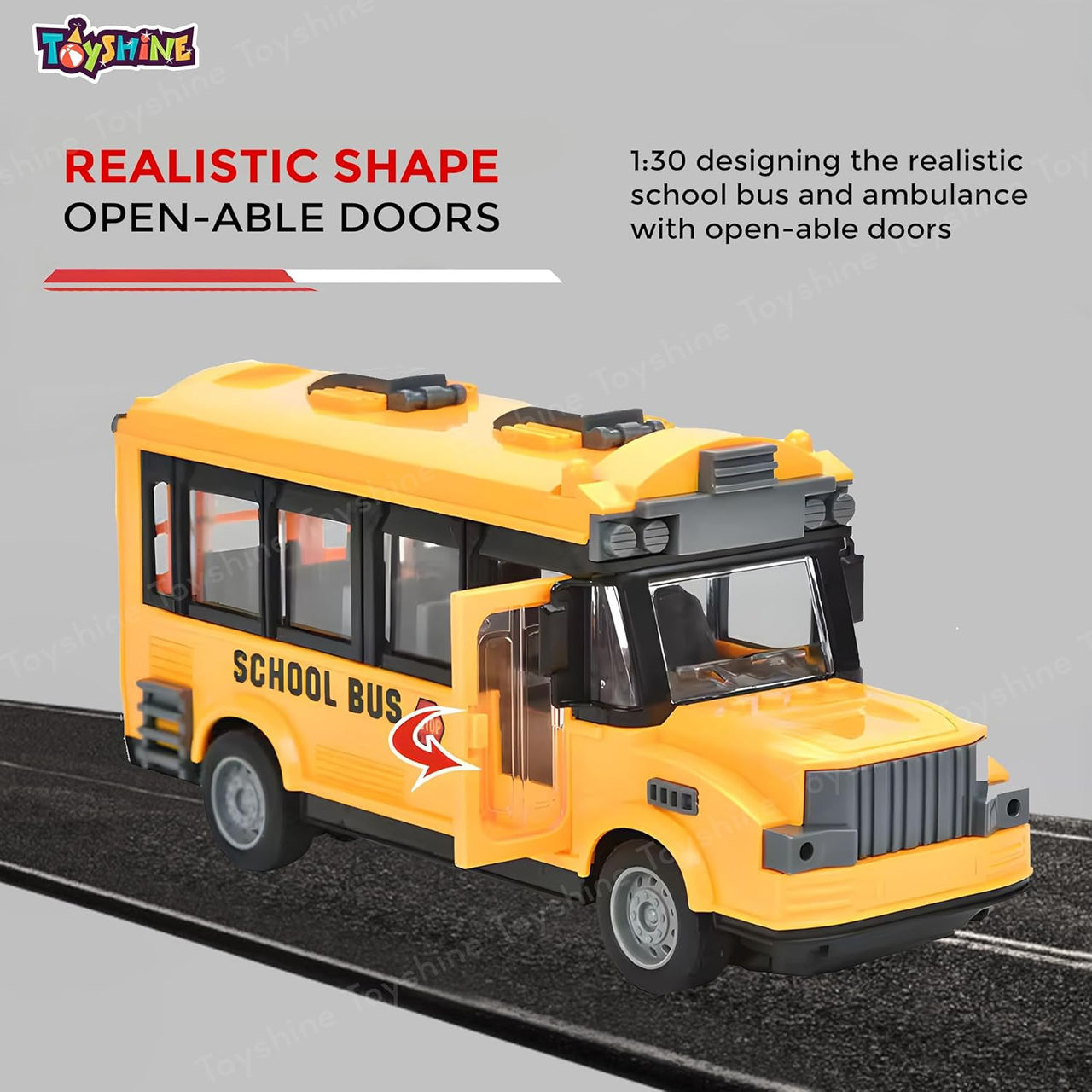 Toyshine 1/30 Scale Remote Control School Bus with Opening Doors & Lights for Kids 3+