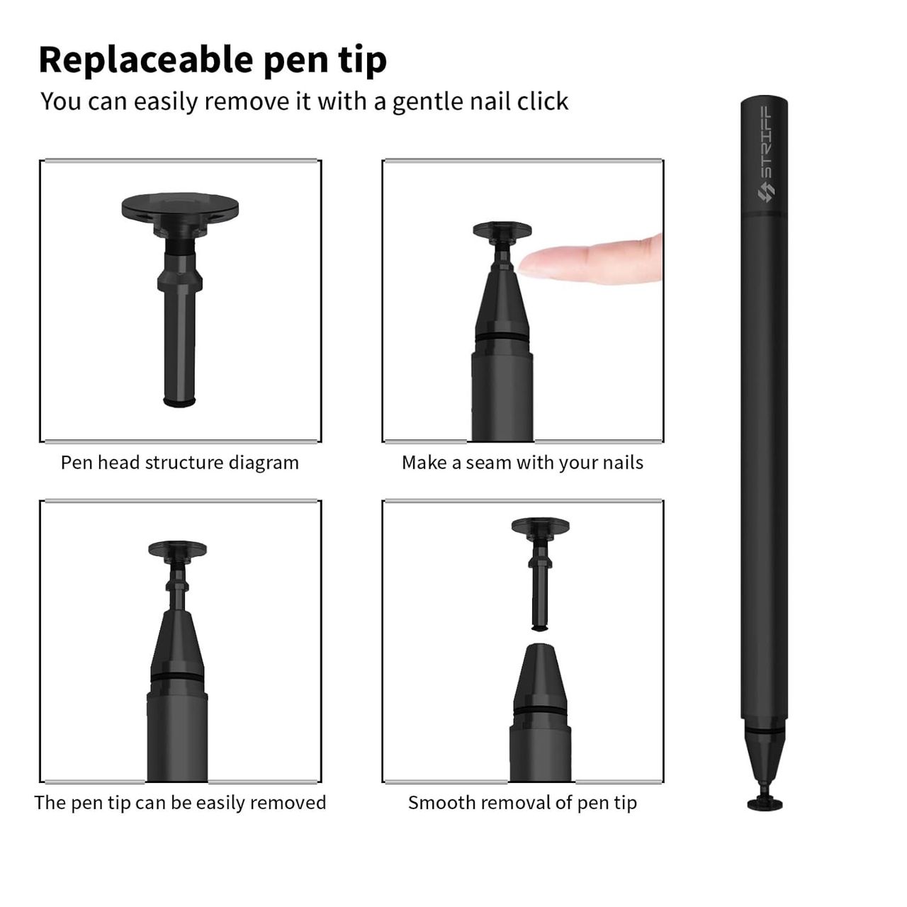 Striff Universal Capacitive Stylus, High-Precision Capacitive Pen For Touch Screen Devices-Black