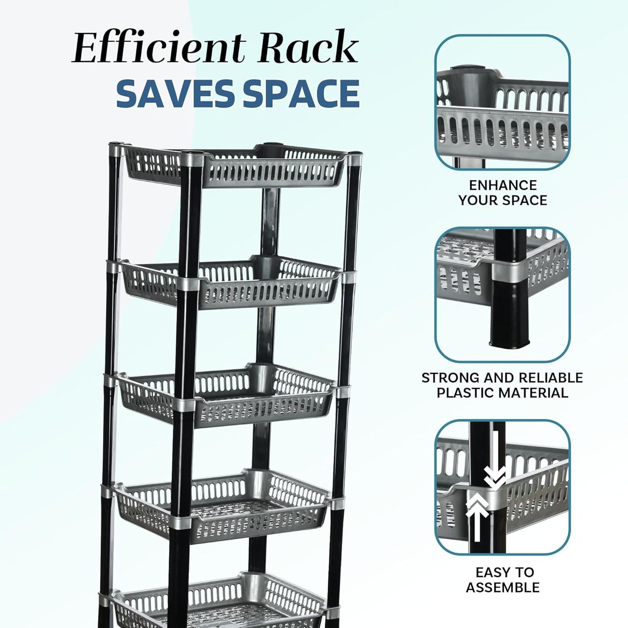 Kuber Industries 5-Layer Multipurpose Kitchen Organizer/Storage Rack | Silver