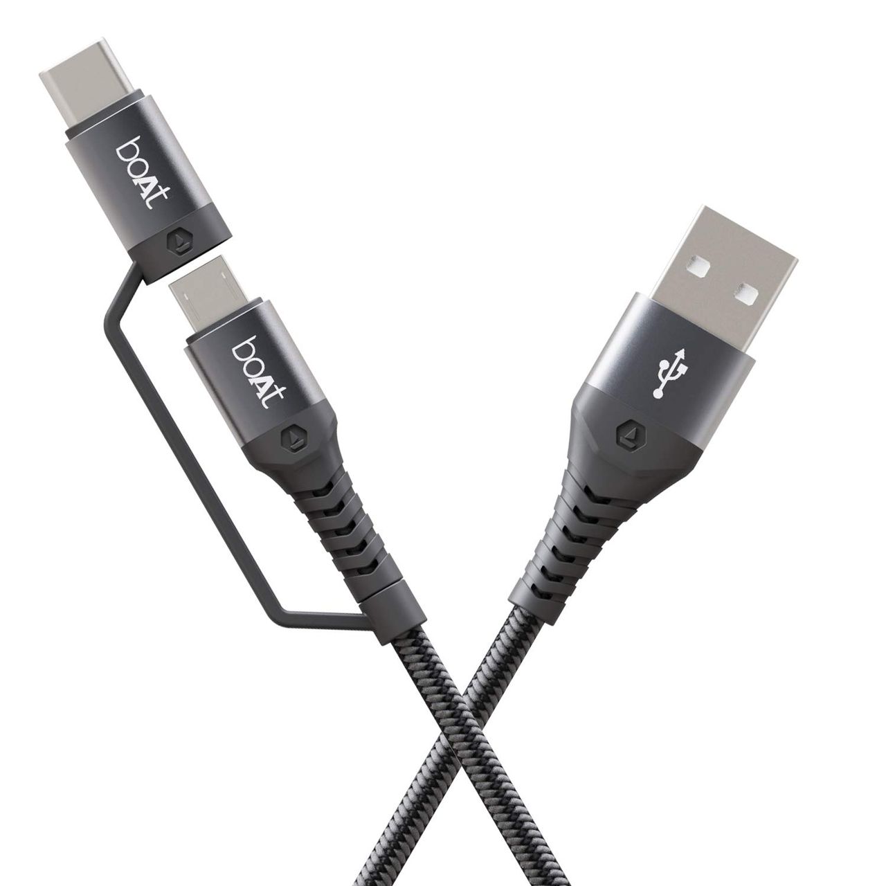 boAt 2 in 1 Type-C & Micro USB Stress Resistant, Sturdy Cable - Deuce USB 330 (Mercurial Black)