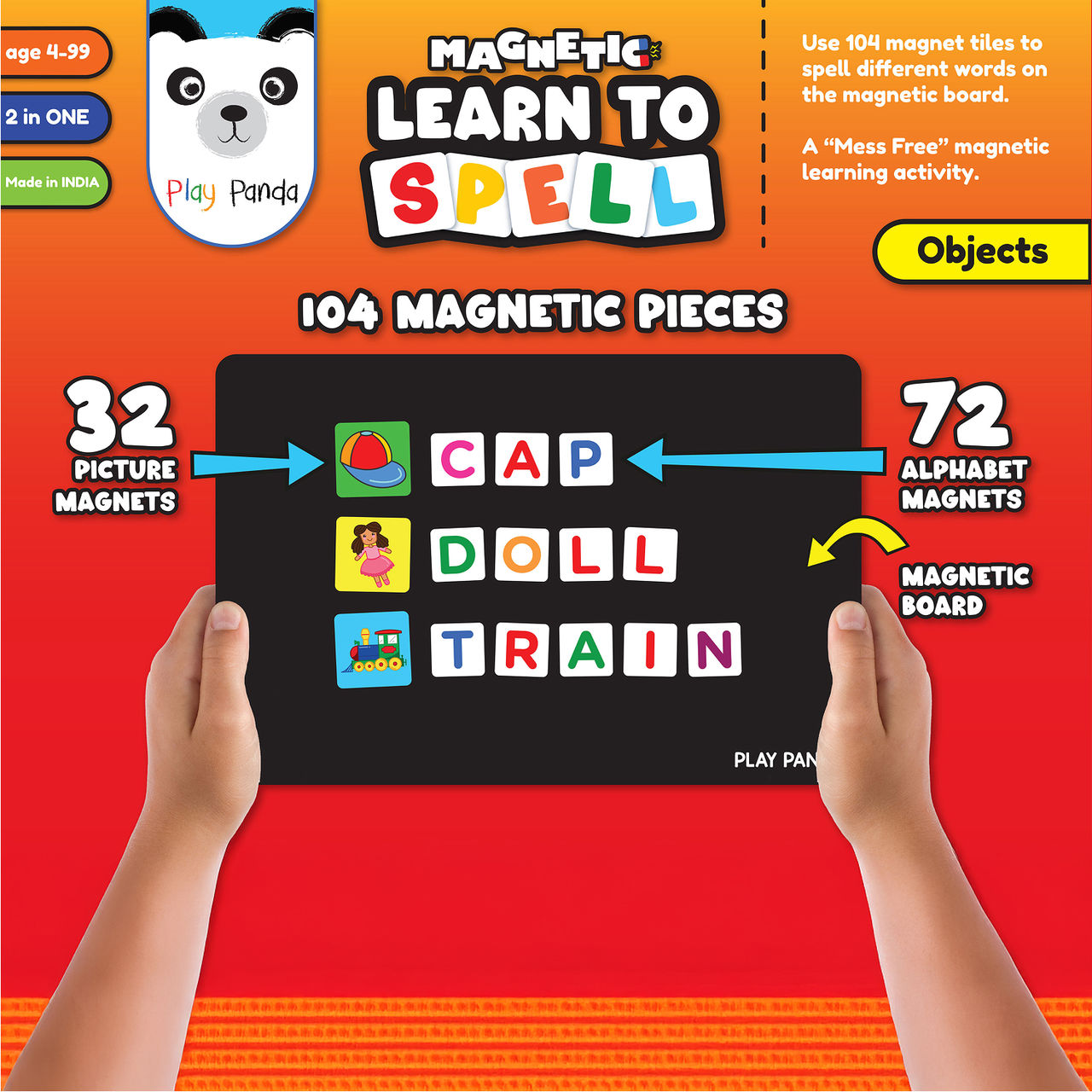 Play Panda Magnetic Learn to Spell Objects with 104 Magnetic Tiles