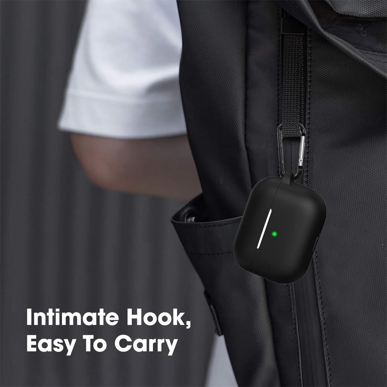 Sounce Silicone Case cover for AirPods Pro 2nd Gen 2022  Shock-Absorbing With Keychain | Black
