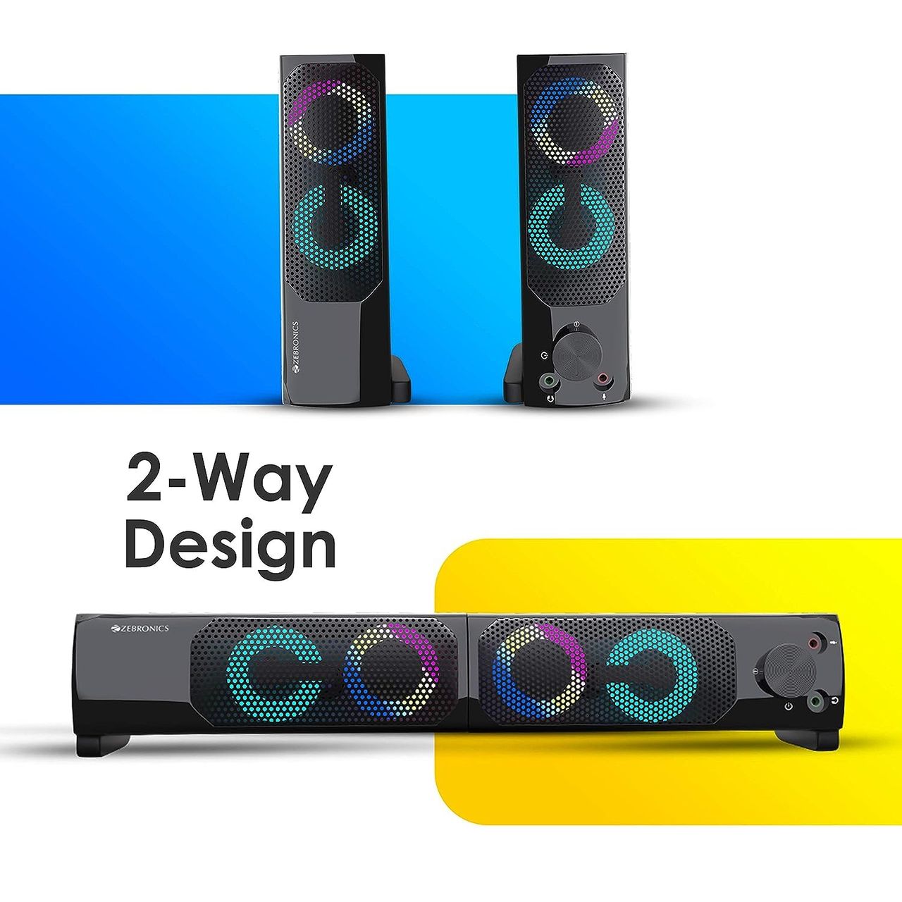 Zebronics Wonder Bar 10 Usb Powered 2.0 Computer Speaker, wired With Rgb Lights