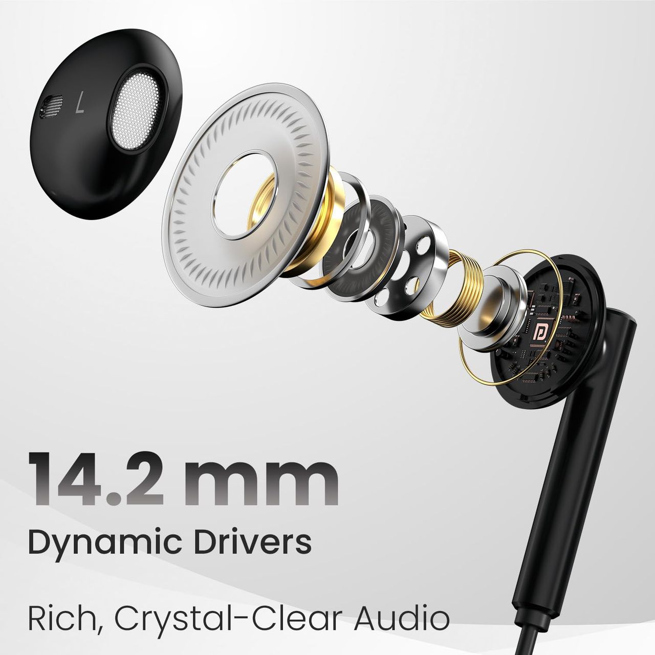 Portronics Conch Theta C in Ear Type C Wired Earphones with in Line HD Mic, Powerful Audio(Black)
