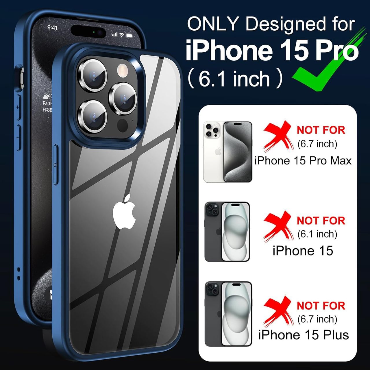 ExpressB For iPhone 15 Pro Case Cover Matte Anti-Scratch Camera Protect Pc+Tpu Transparent - Blue