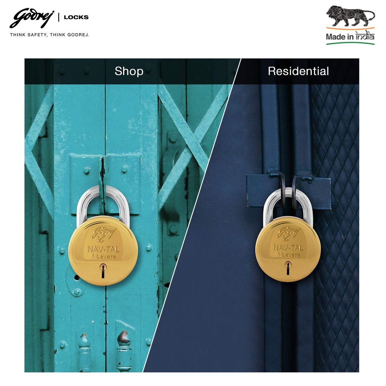 Godrej Locks Navtal 5 Levers Brass Padlock With 3 Keys (40mm) | Brass