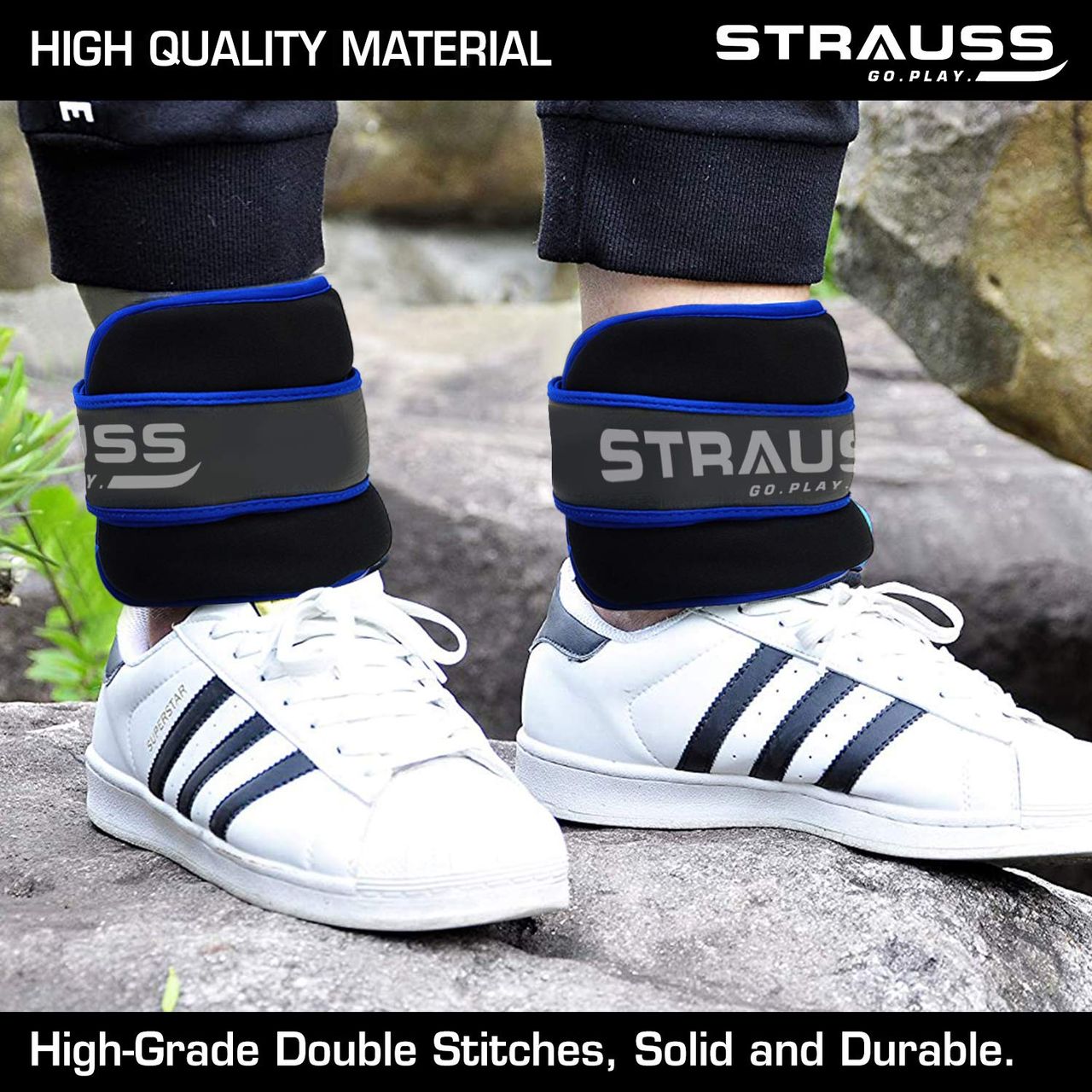 Strauss Round Shape Ankle Weight, 1 Kg (Each), Pair, (Blue)