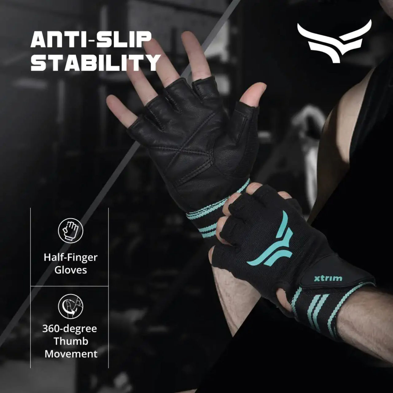 Xtrim Xmacho Leather Gym Gloves with Wrist Support, for Weightlifting & Exercise |Blue & Black - L
