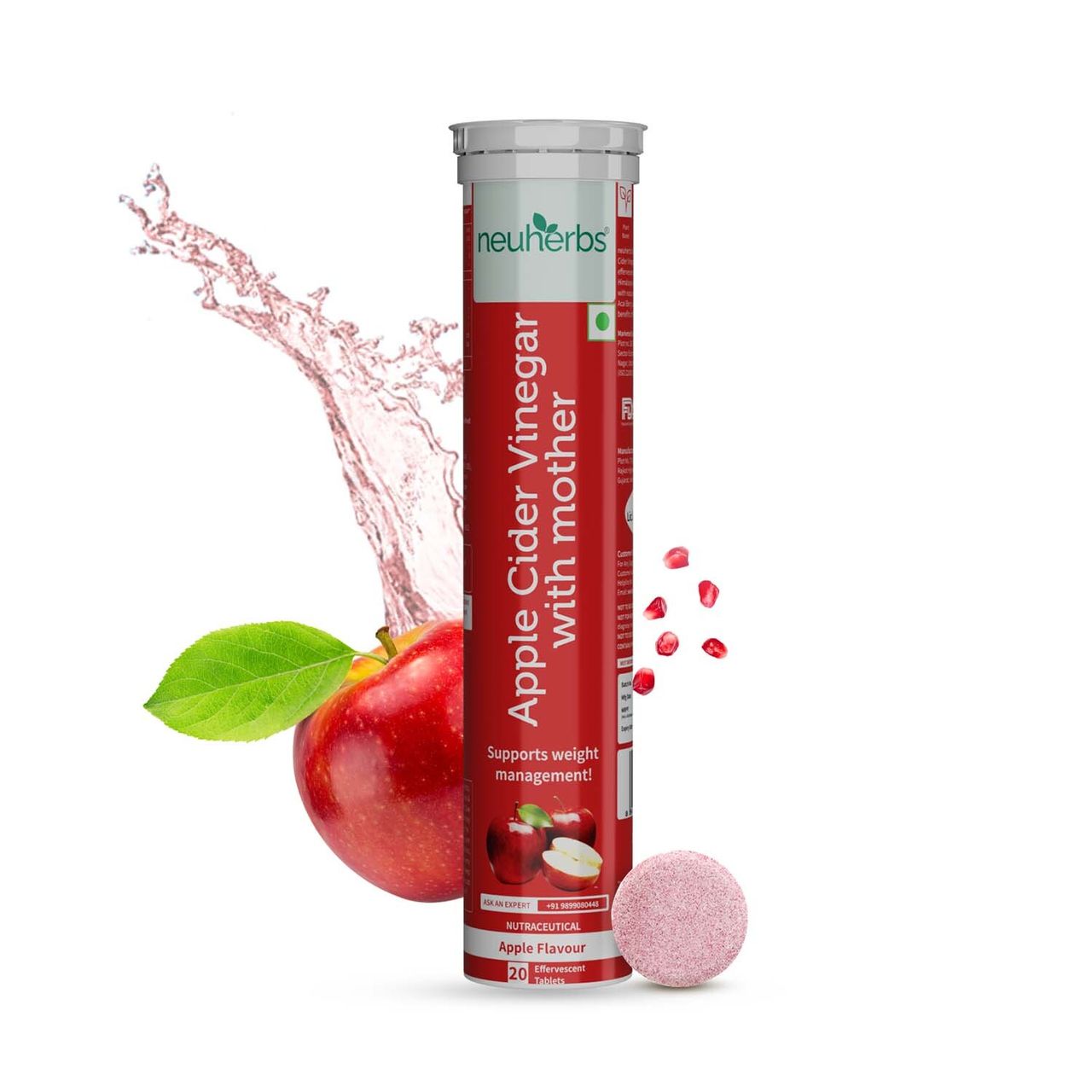 Neuherbs Apple Cider Vinegar Apple Flavour 20 Effervescent Tablets