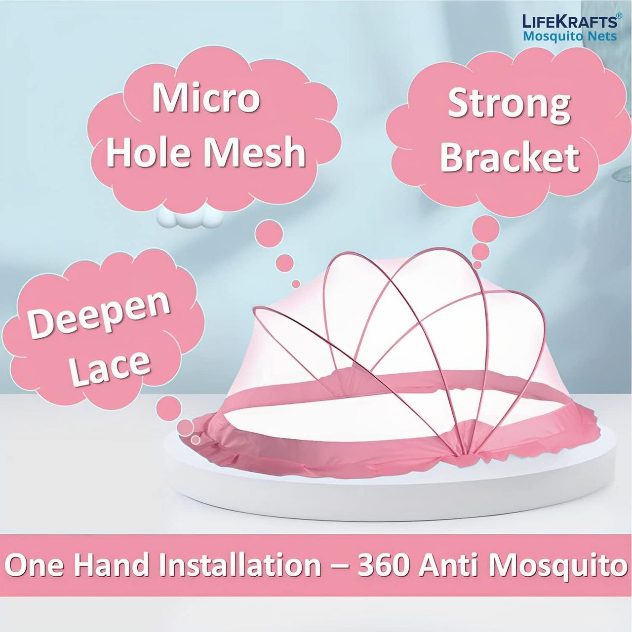 Lifekrafts Foldable Mosquito Net For Baby | Baby Pink