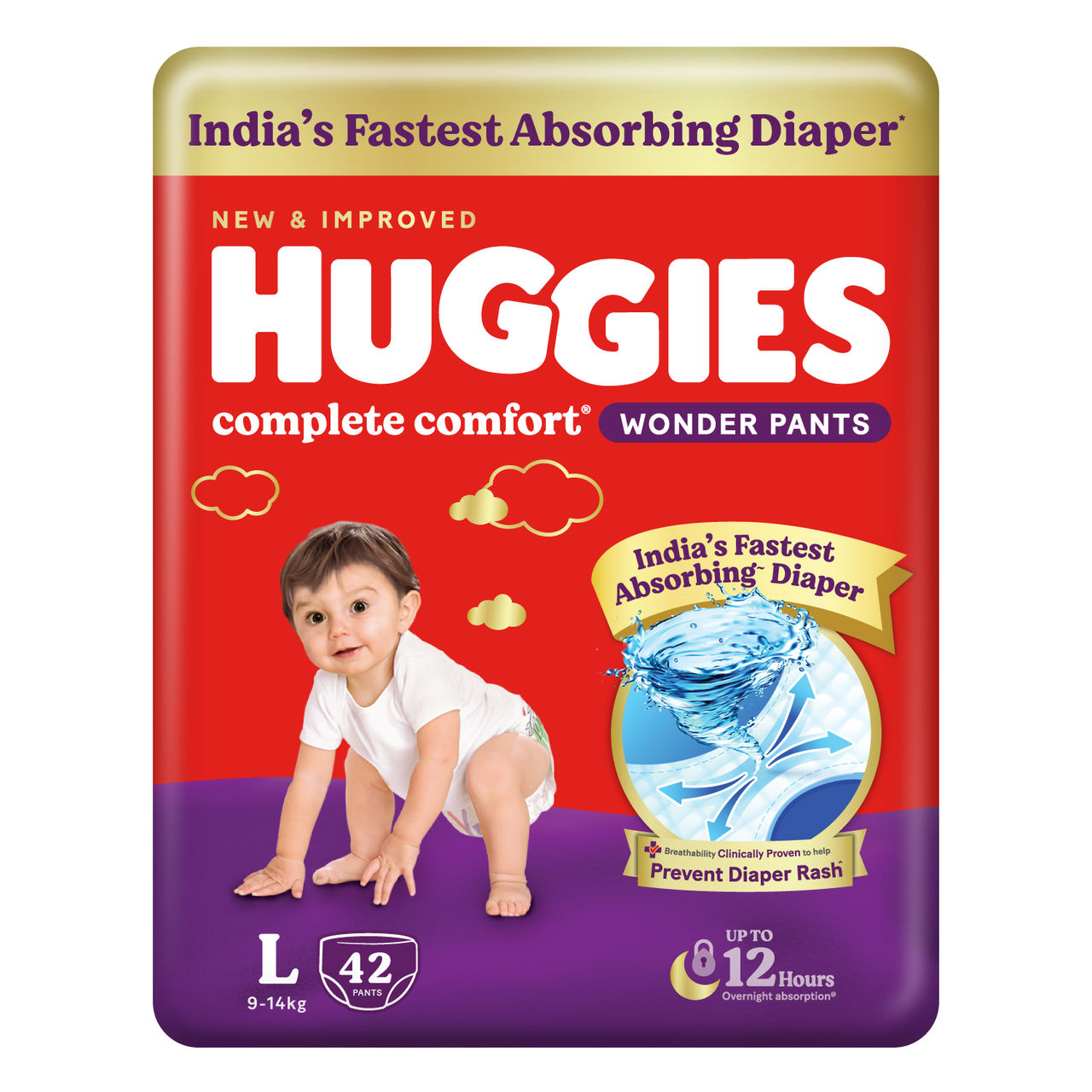 Huggies Complete Comfort Wonder Pants Style Baby Diapers L Size, 9 to 14 kgs