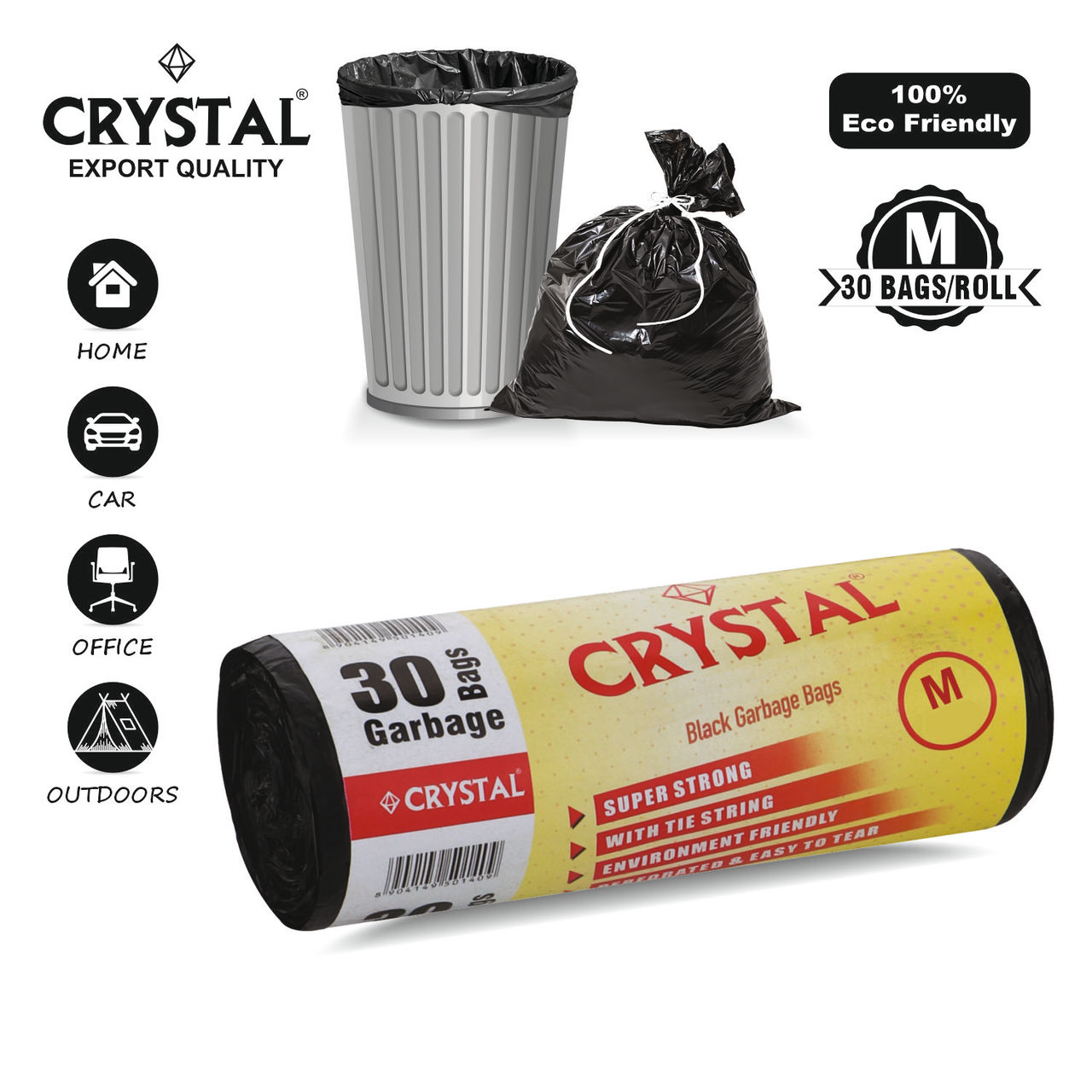 Crystal Medium Black Garbage Bag Roll 19X21 1 pc Combo