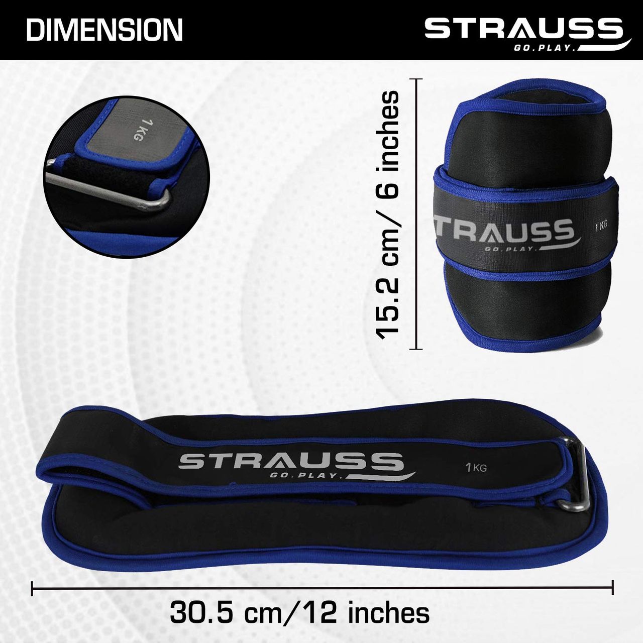 Strauss Round Shape Ankle Weight, 1 Kg (Each), Pair, (Blue)