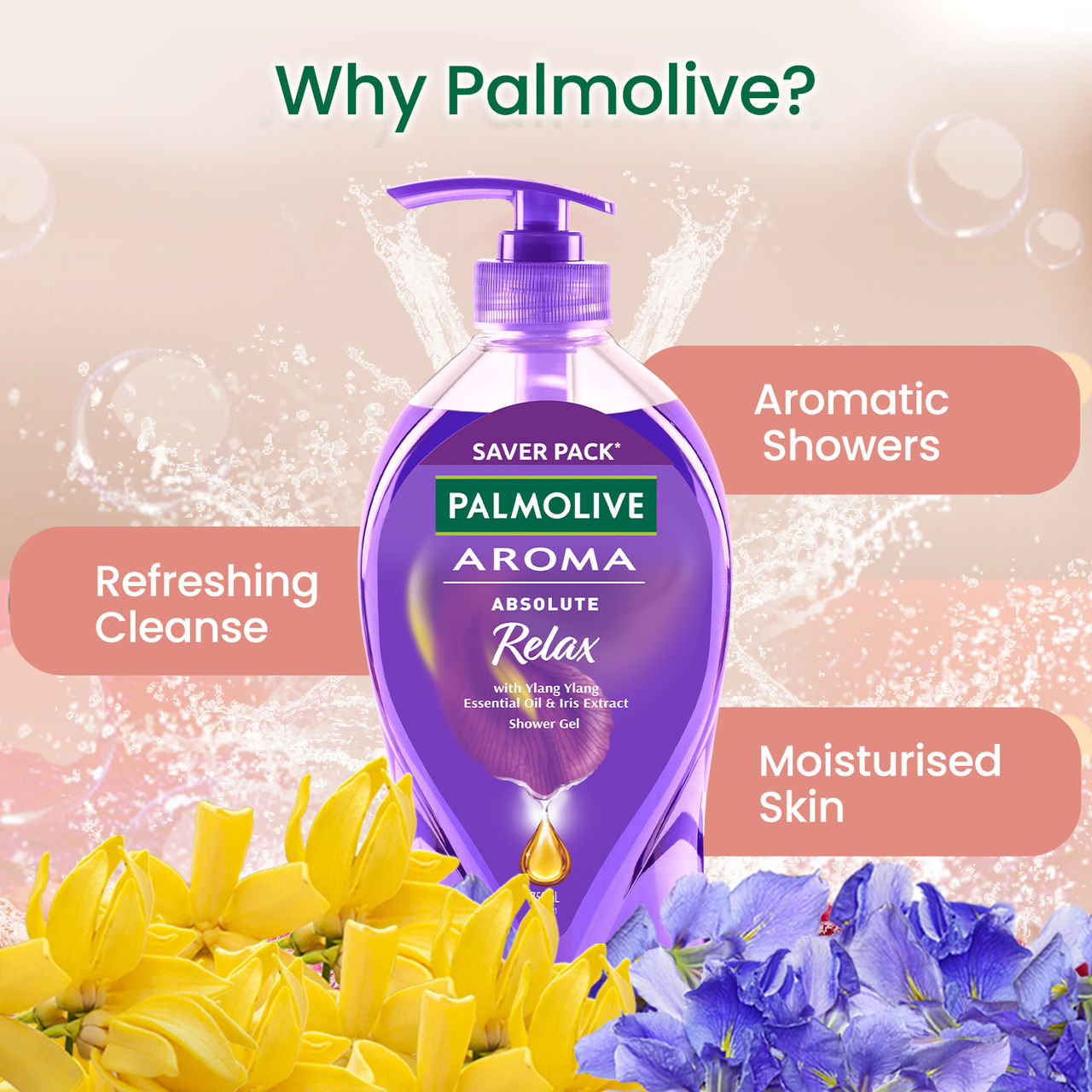 Palmolive Iris & Ylang Ylang Essential Oil Aroma Absolute Relax, Moisturizing Body Wash 750 ml Combo