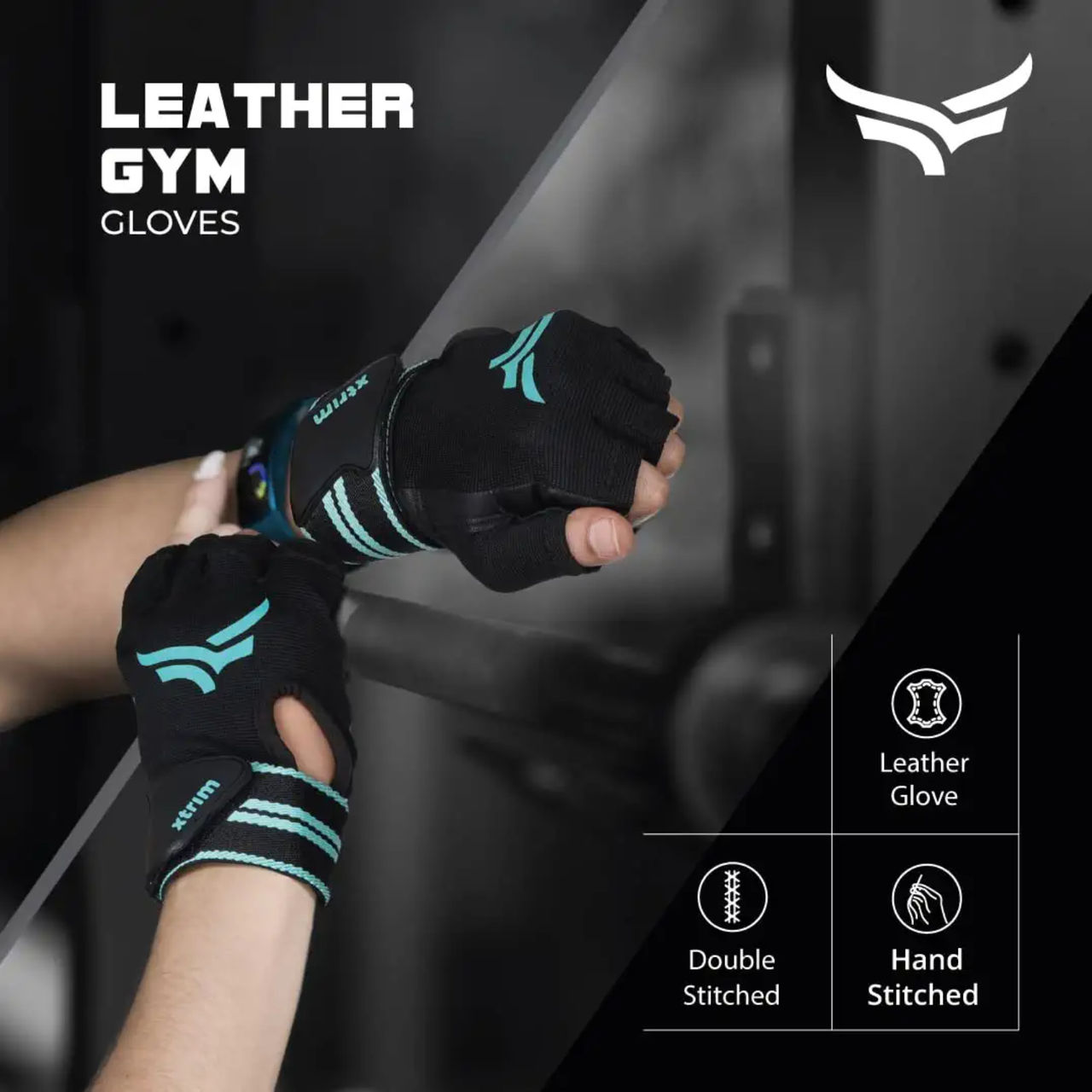 Xtrim Xmacho Leather Gym Gloves with Wrist Support, for Weightlifting & Exercise |Blue & Black - L