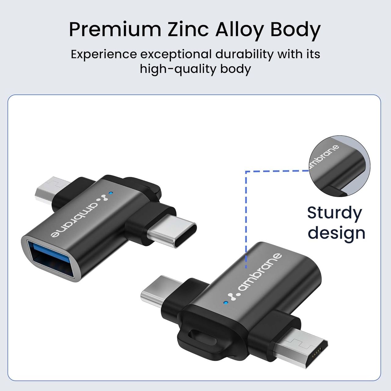 Ambrane Micro USB and USB Type C Adapter - High Speed Data Transfer