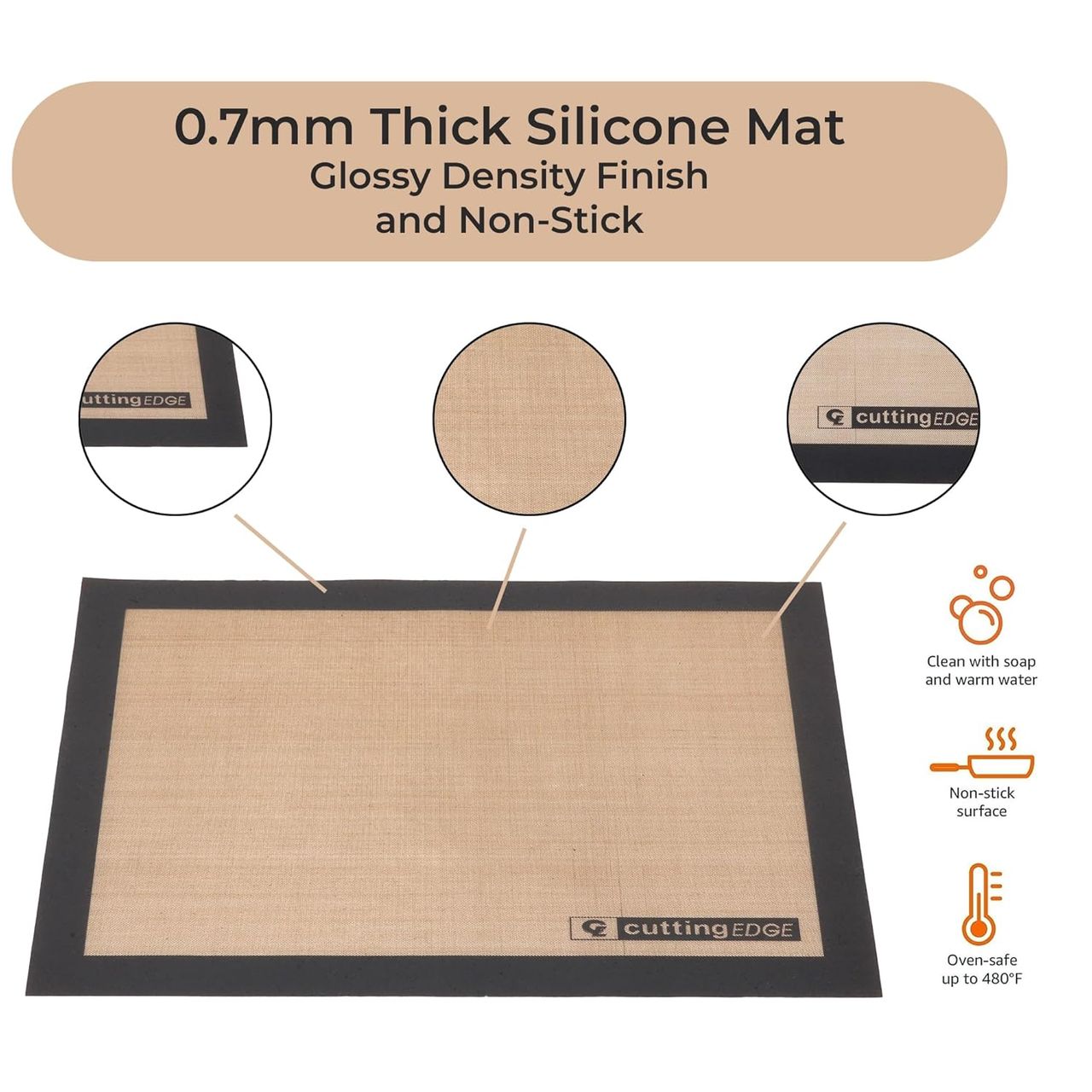 Cutting EDGE Silicone Baking Mat -Non-Stick Glass Fiber Sheet for Dought,Cookies & Macaroons-Medium