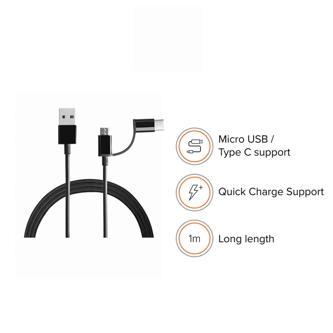 Xiaomi 2-In-1 Usb Cable (Micro Usb To Type C) 100Cm Black