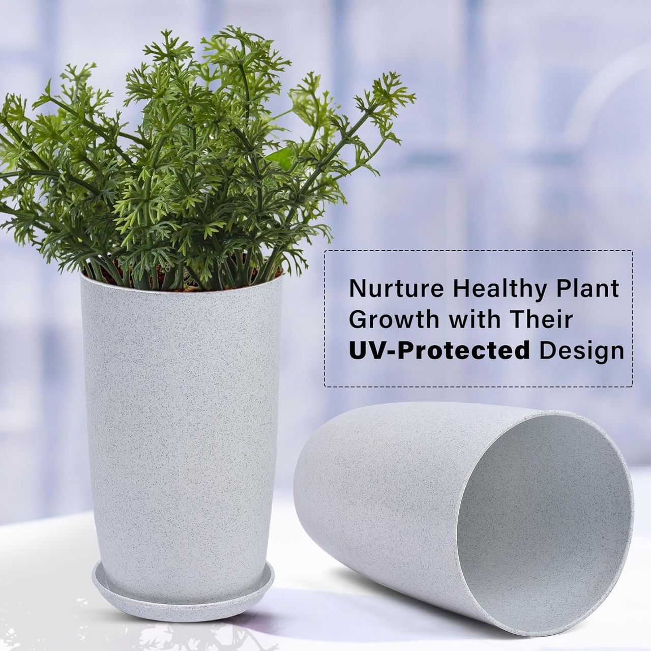 Kuber Industries (Pack of 2) 18 Inch Flower Pot with Plate|Indoor Outdoor Pot|Marble Emerald|White