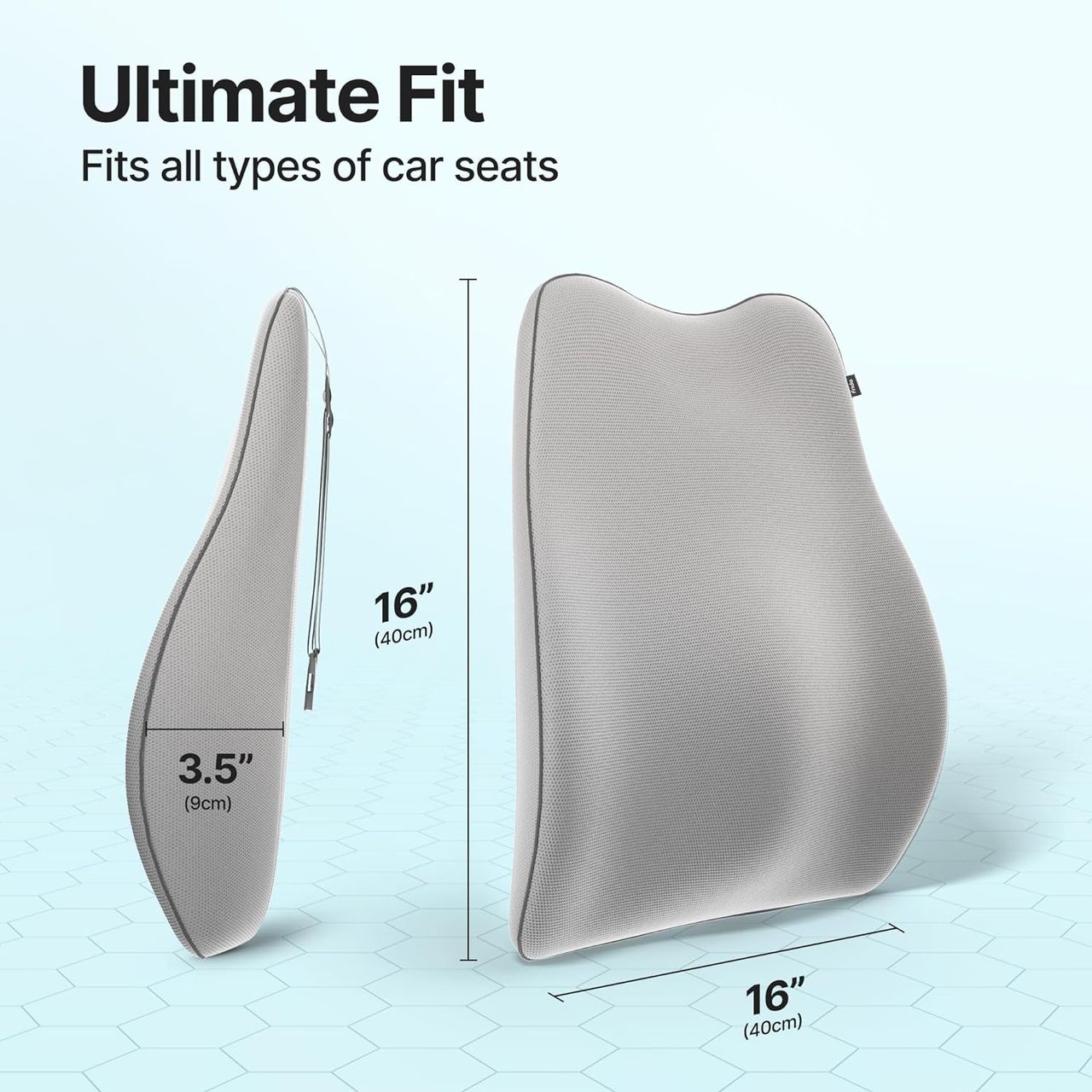 Frido Car Backrest Pillow For Lumbar Support & Back Pain Relief While Driving, Grey, Pack Of 1