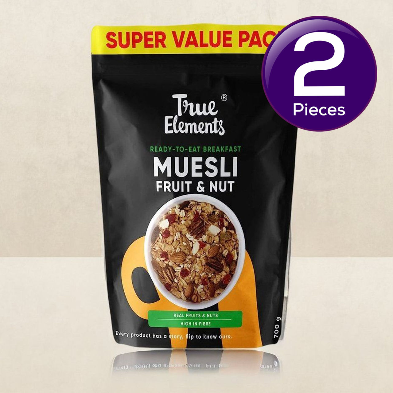 True Elements Fruit & Nut Muesli - Rich In Protein & Fibre No Added Sugar 700 g Combo