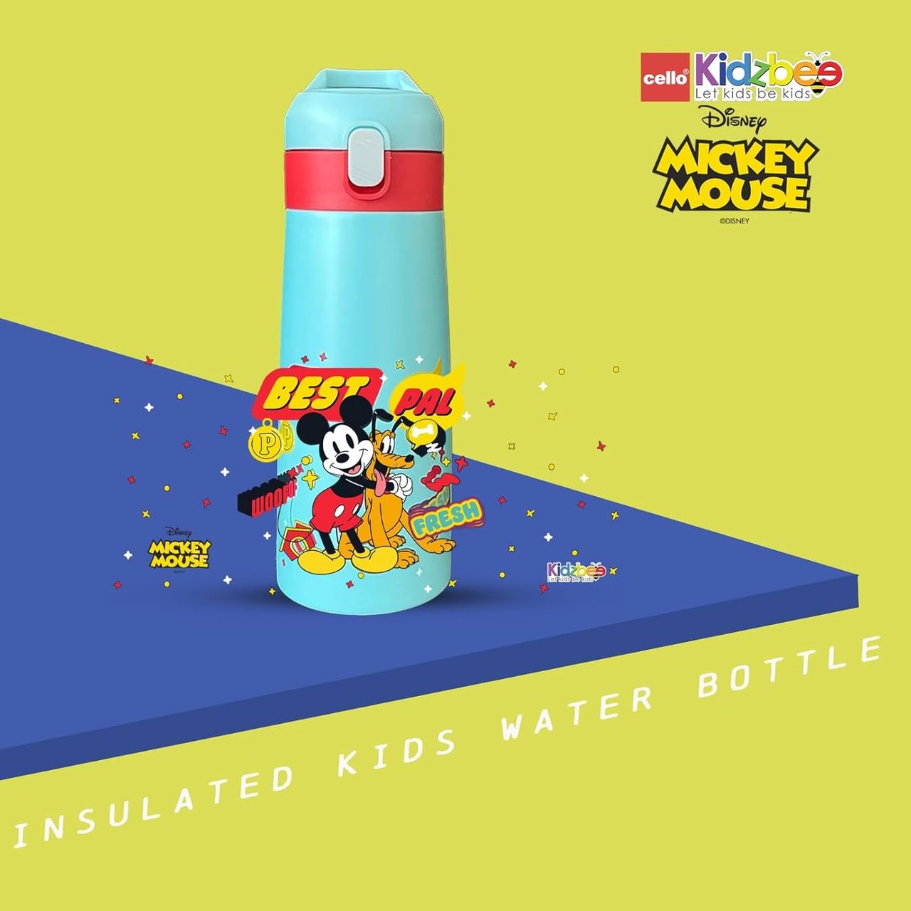 Cello Kidzbee Gulp Best Pals Thermosteel Flask | 490 Ml | Leak-Proof | Light Blue