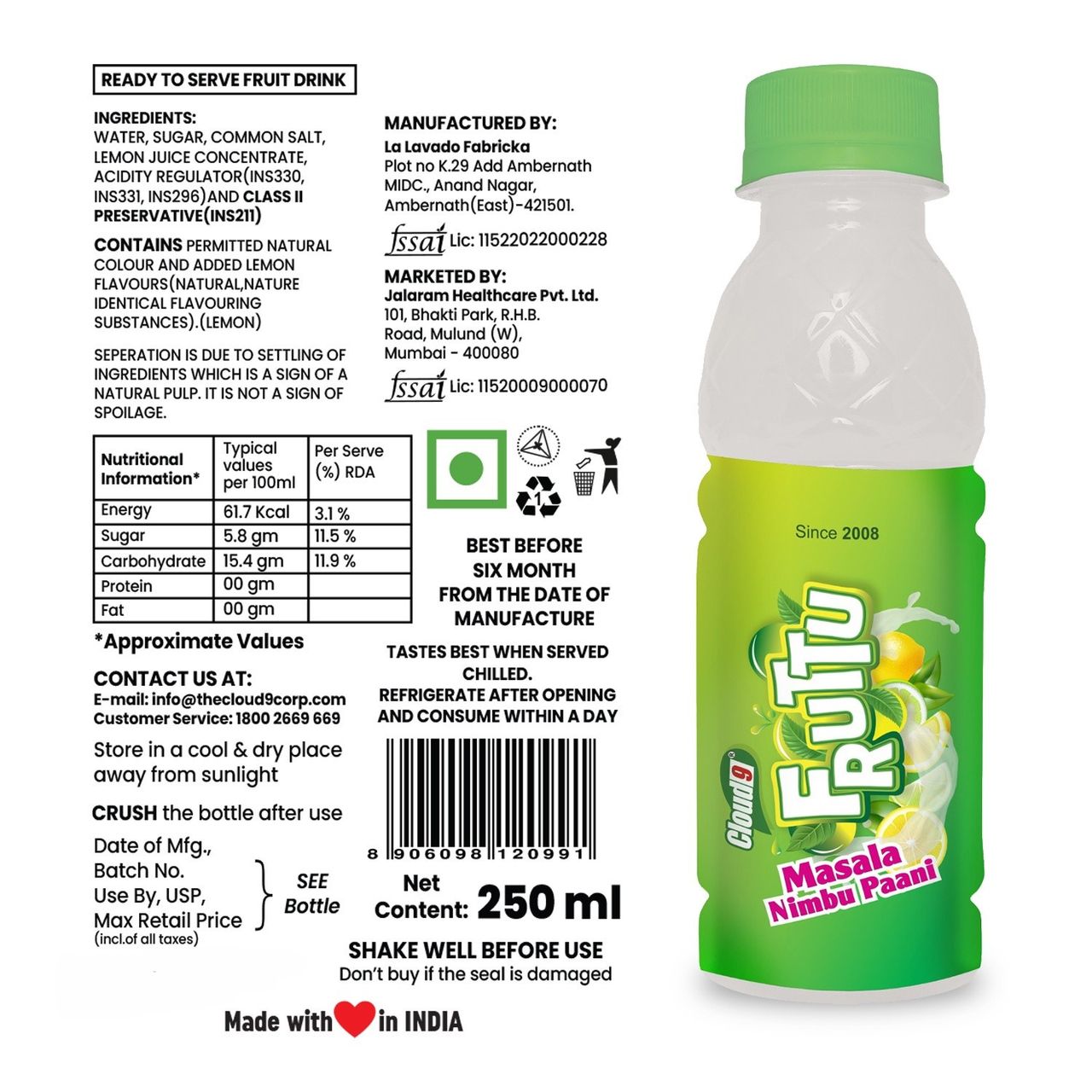 Cloud9 Beverages Masala Limbu Paani Soft Drink