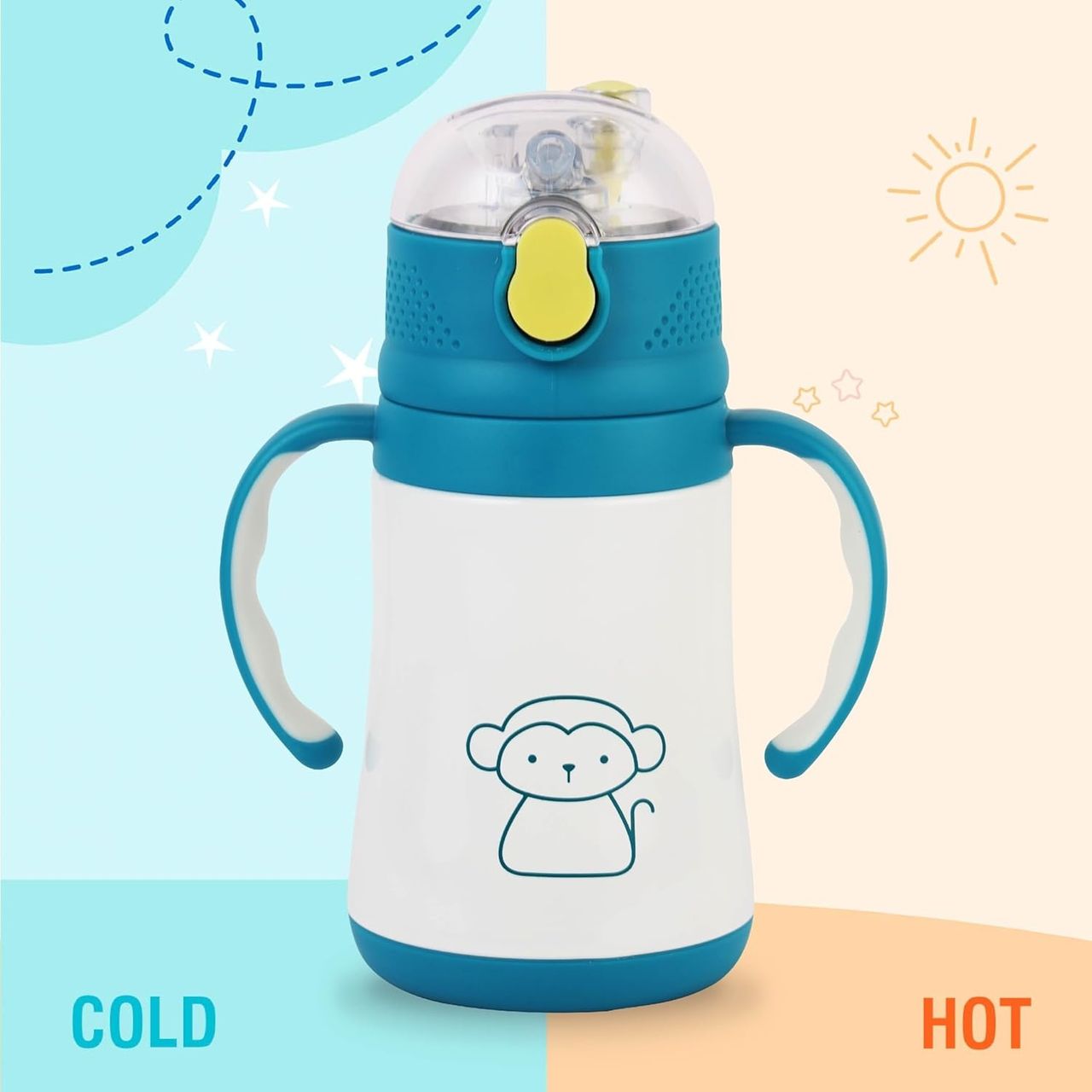 Cello Doodle Kids Flask | 350 Ml | Leak-Proof | Blue