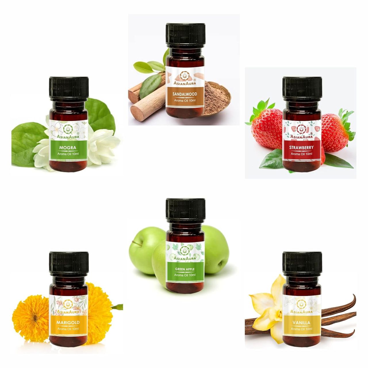 Asian Aura Diffuser Aroma Oils For Home Fragrance 10 ml, Pack Of 6