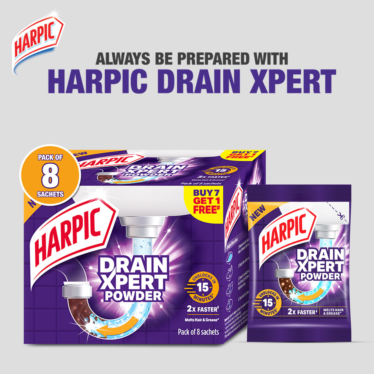 Harpic Drain Cleaner Powder - Sink & Pipe Cleaner For Drainage Block 400 g Combo