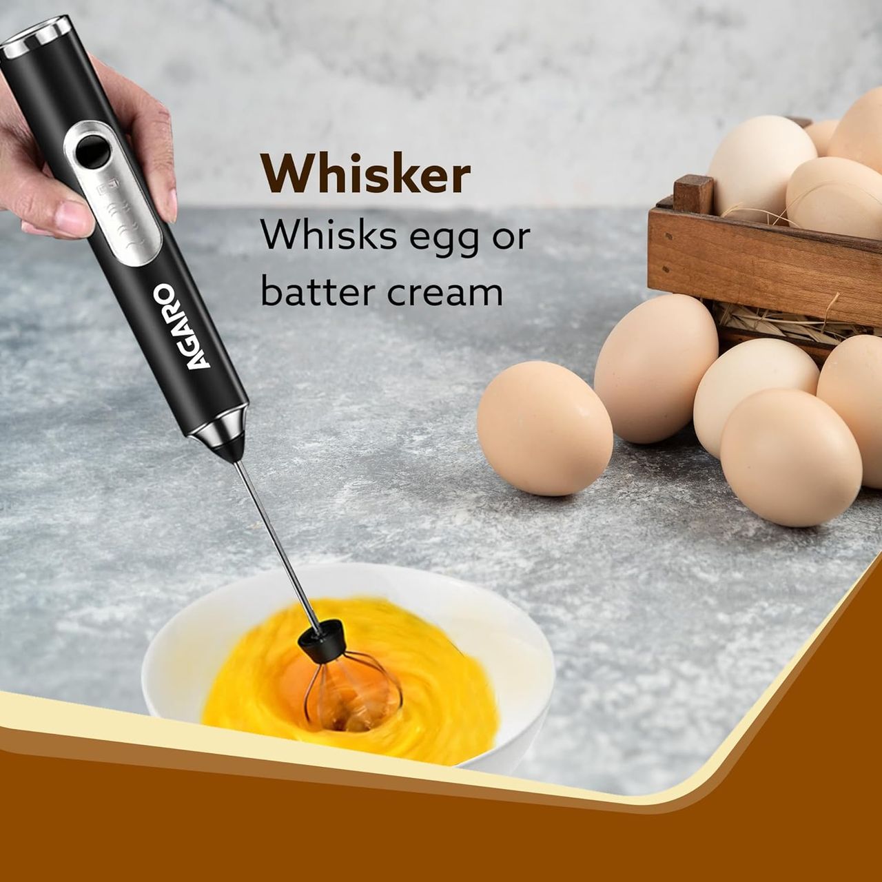 AGARO Royal Milk Frother | 3-Speed | With Whisk | Stand-up Design | Rechargeable | Stainless Steel - Black