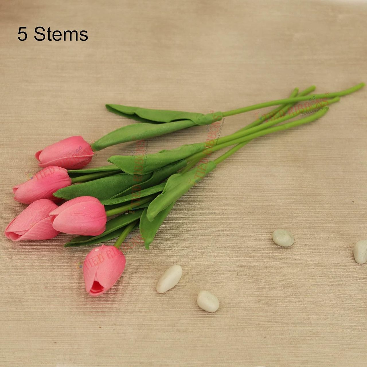 Tied Ribbons Set Of 5 Artificial Tulip Flowers Bunches Without Vase
