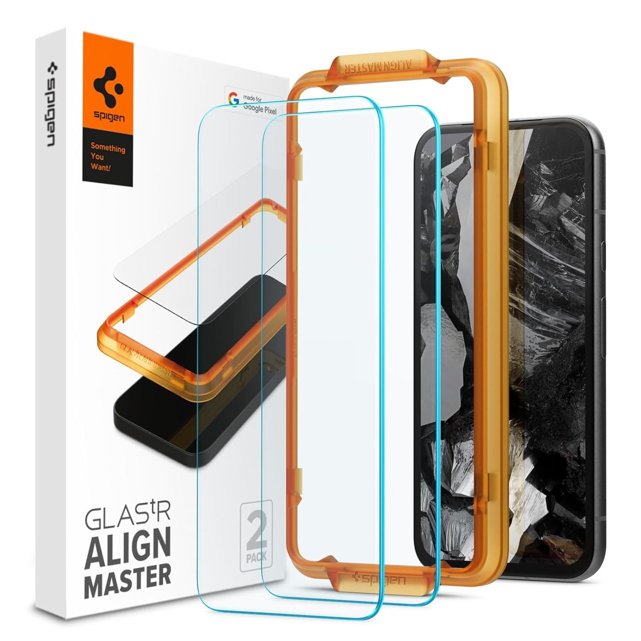 Spigen Alignmaster Tempered Glass Screen Protector Guard For Google Pixel 8A Smartphone-2 Pack