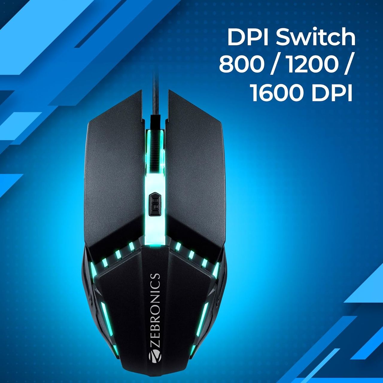 Zebronics Phero Wired Gaming Mouse With Up to 1600 DPI, LED Lights, DPI Switch, High Precision,4 Buttons (Black)