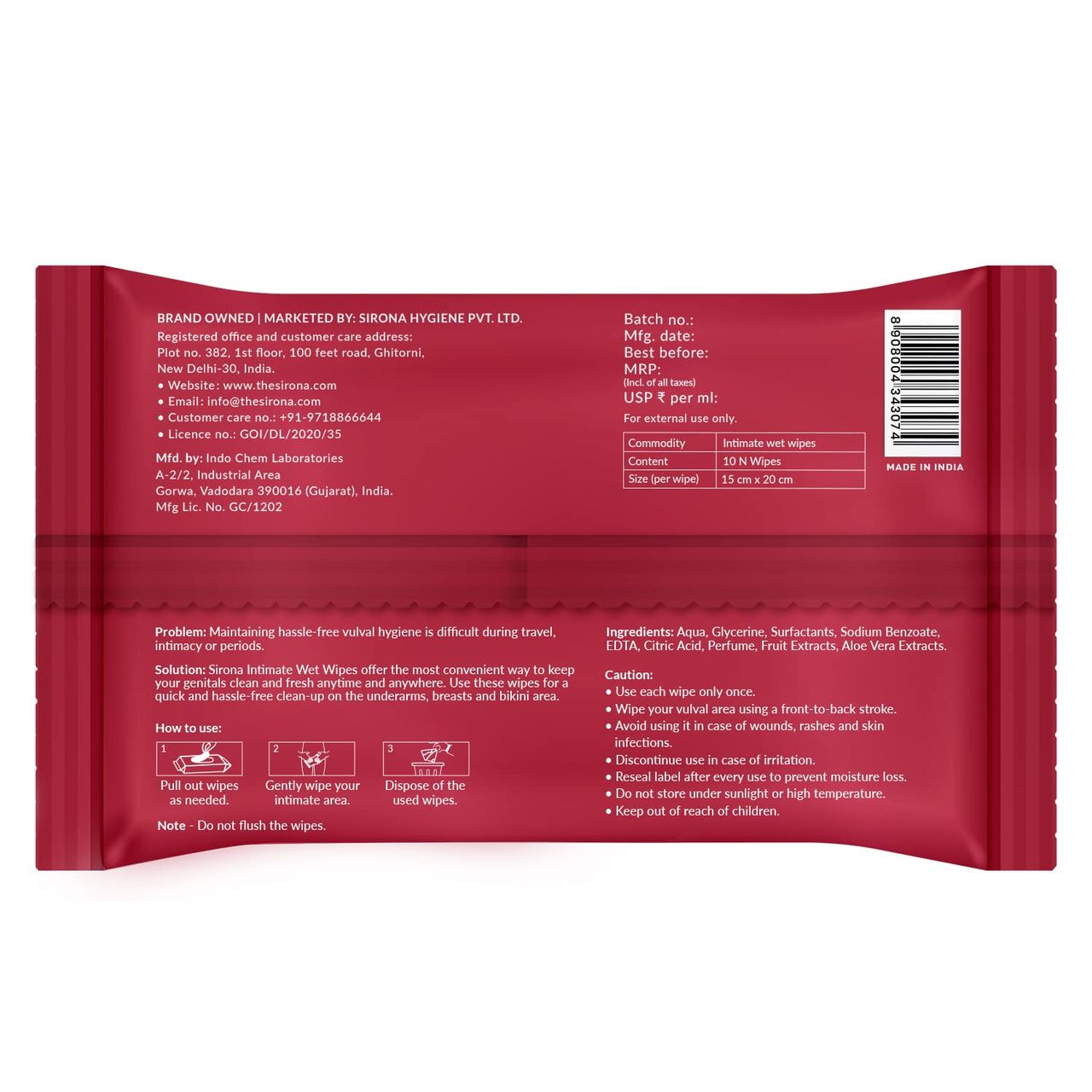 Sirona Intimate Wet Wipes