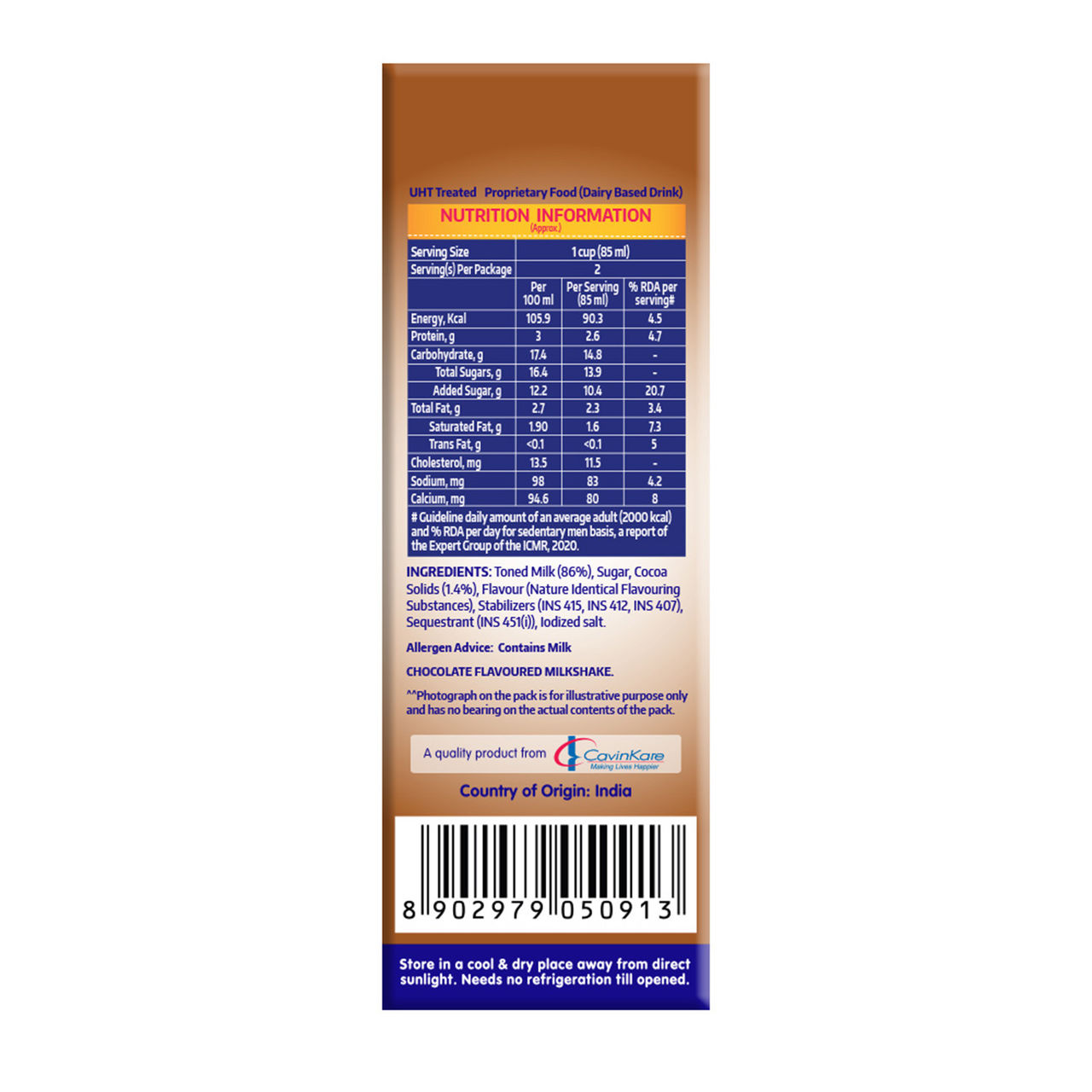 Cavin's Chocolate Milkshake Tetrapack 180 ml Combo