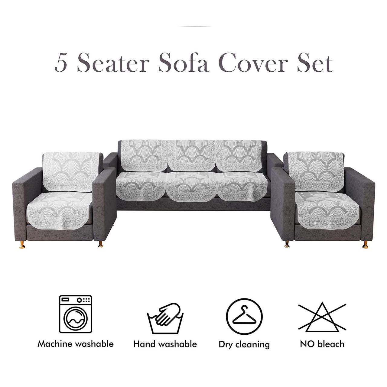 Kuber Industries Cotton Net Rainbow Pattern 5-Seater Sofa Cover for Home Decor|Living room|White