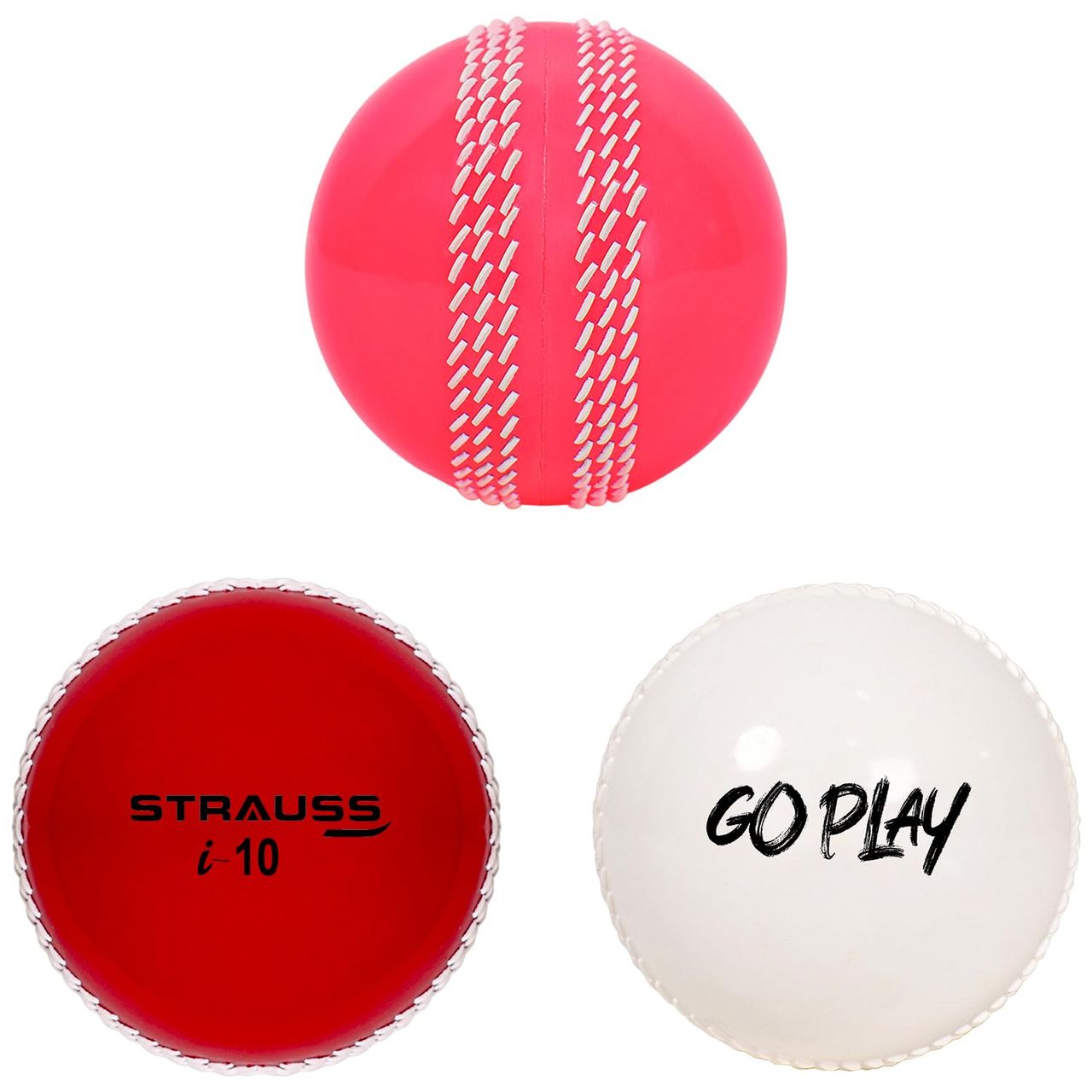 Strauss I-10 Synthetic balls, Pack of 3, (Red, White and Pink)
