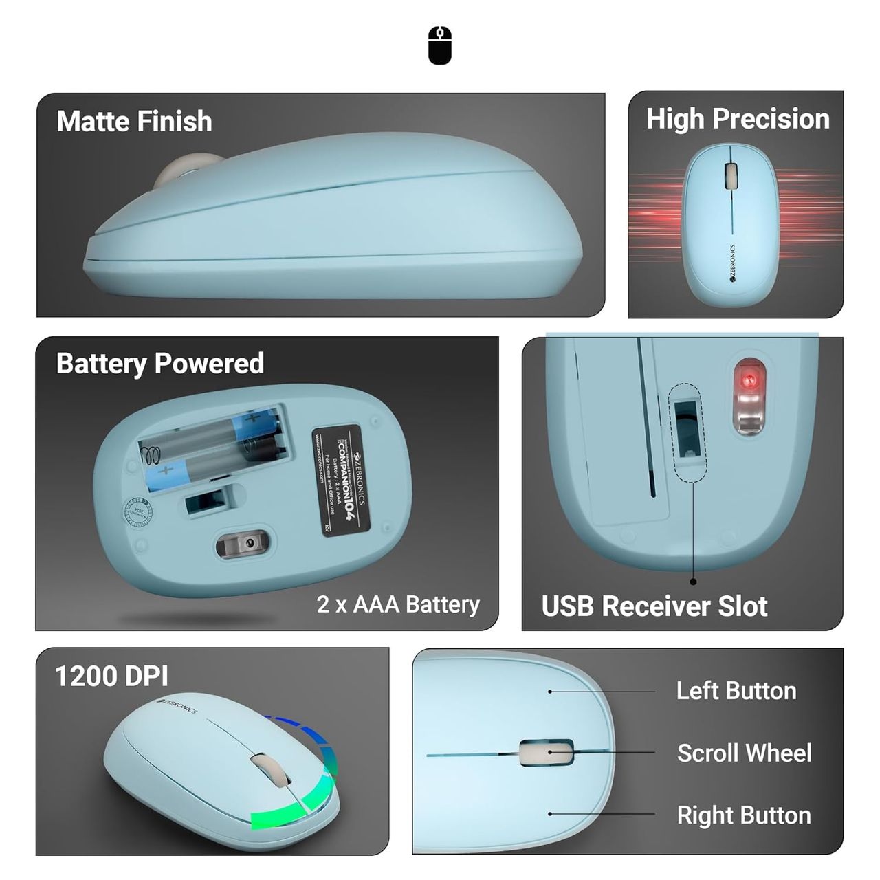 Zebronics Companion 104 2.4Ghz Wireless Keyboard & Mouse Combo, 100 Keys (Blue)