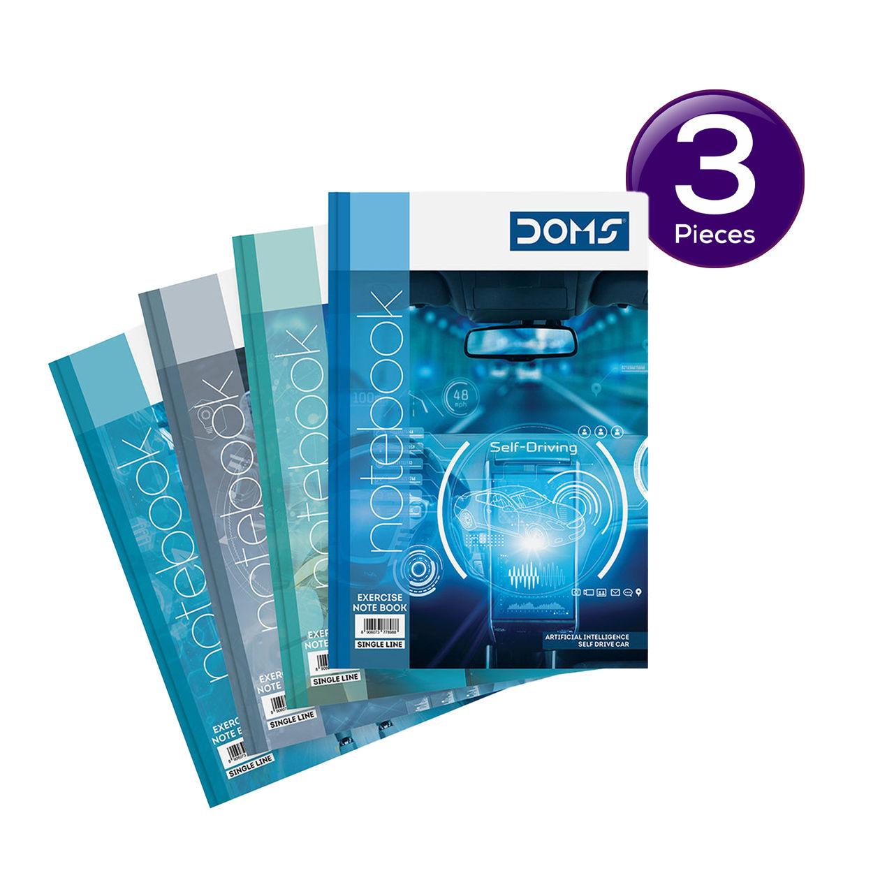 Doms Unruled NoteBook (Artificial Intelligence Series)- 140 Pages 1 pc Combo