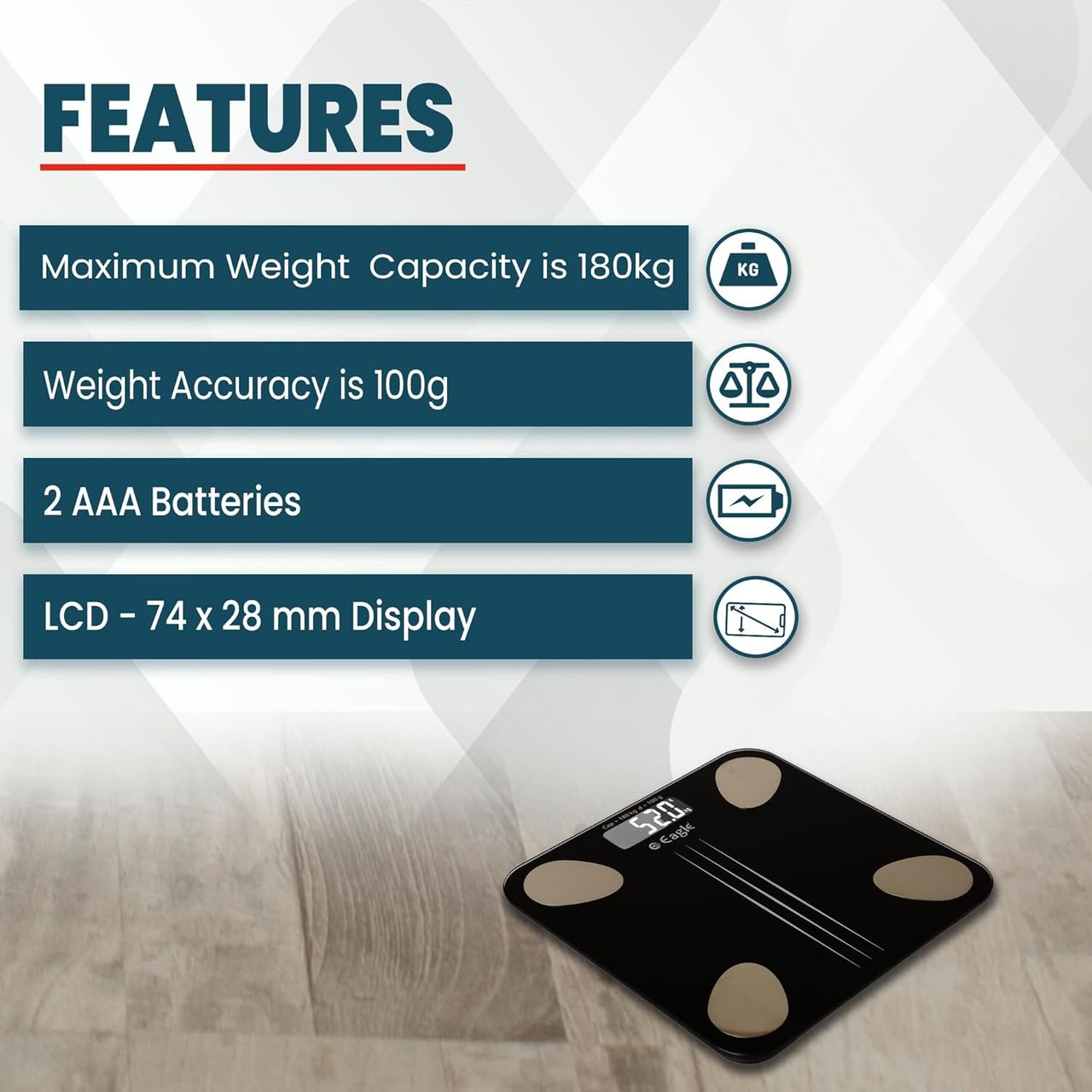 Eagle Digital Weight Machine - BMI Fat Analyzer | 4 BIS Sensors