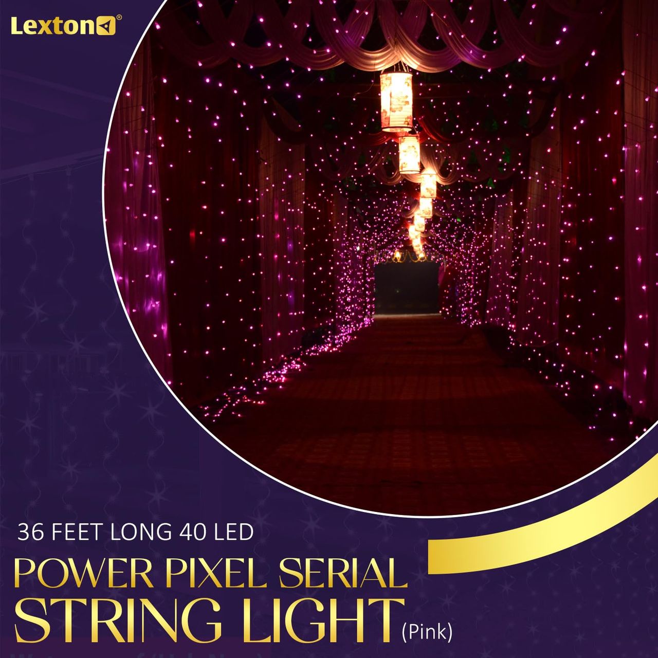Lexton 36 Feet Long 40 LED Power Pixel Serial String/Fairy Light Plug Sourced Pack of 1 Pink