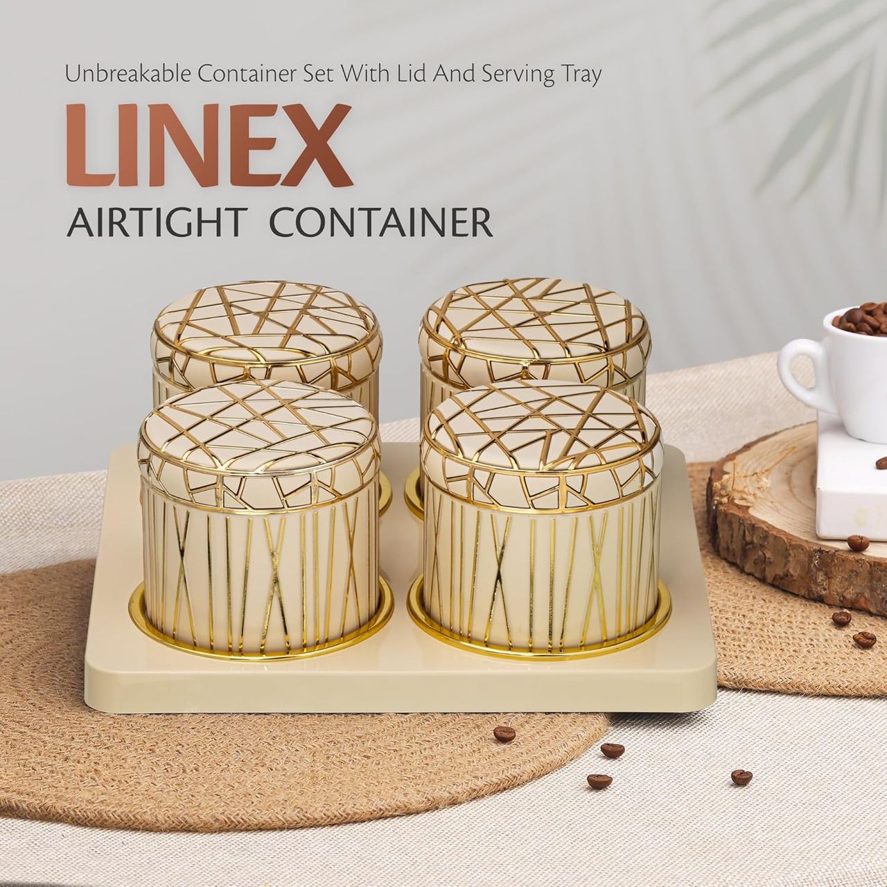 Selvel Royal Linex Airtight Dry Fruit Container | 450ml Each | With Serving Tray | Ivory