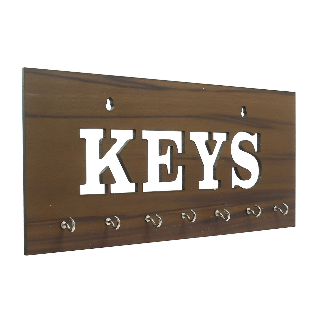 eCraftIndia Brown Keys Theme Wooden Key Holder With 7 Key Hooks For Wall