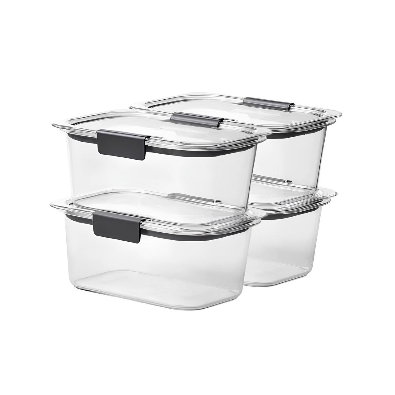 Tex-Ro Airtight Stackable Plastic Black Lock Container For Fridge Organizer Storage Box - Set Of 4
