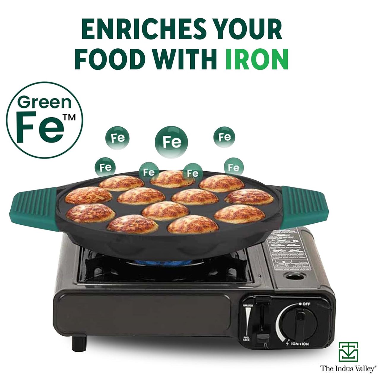 The Indus Valley Cast Iron Paniyaram Pan With Loop Handle | 12 Pit | 8.1 Inch/20.8 Cm - 2.2 Kg