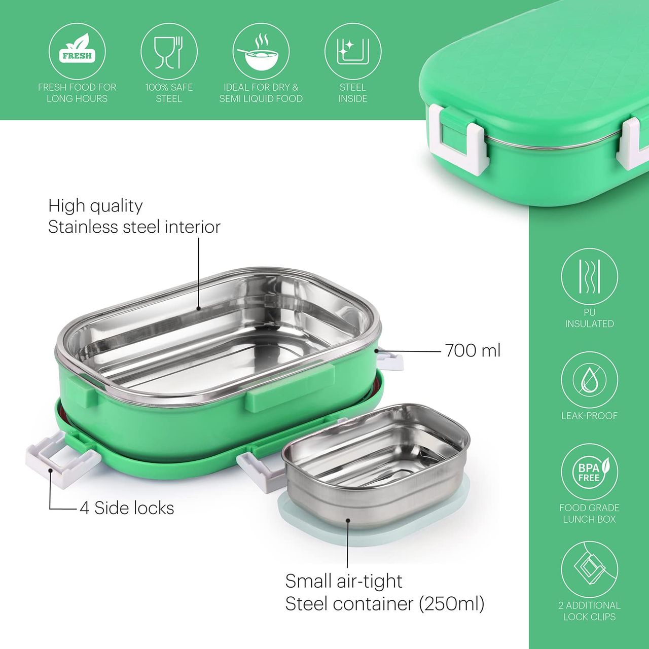 Cello Altro Neo Lunch Box, 700ml, 2 Container Lunch Box for Kids (Colour May Vary)
